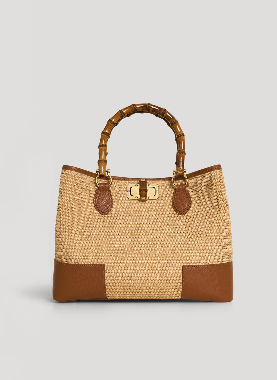 Borsa Bamboo Babe in pelle e Rafia Cuoio - Voemièn
