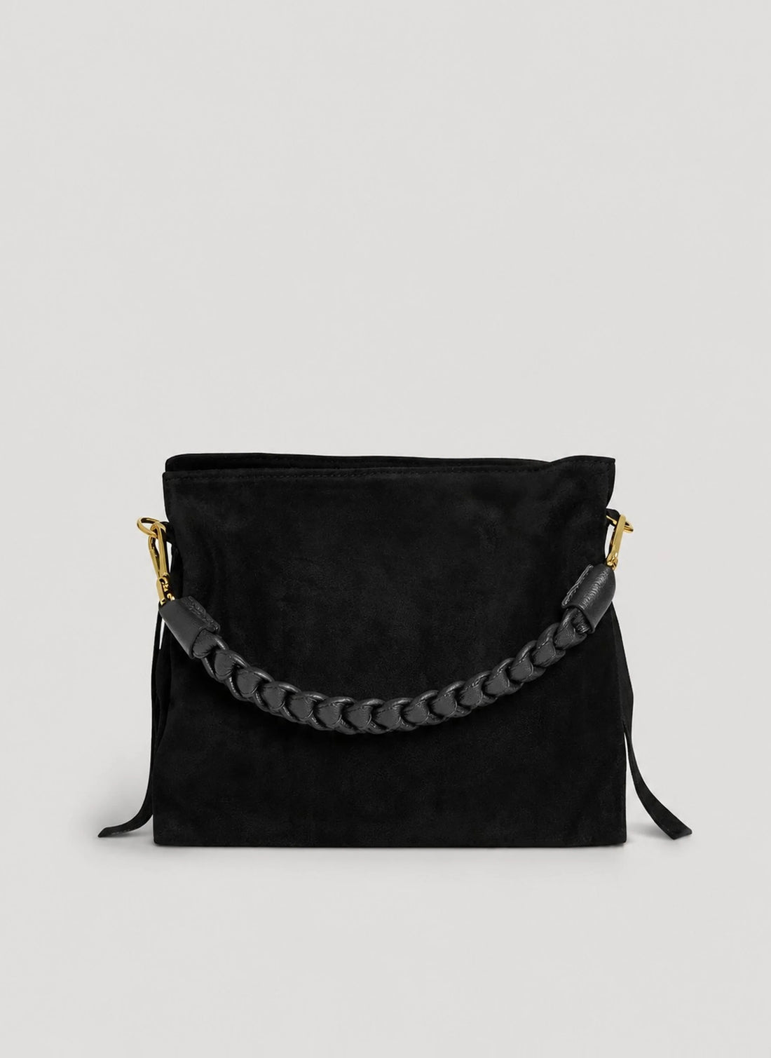 Borsa Braid in Camoscio e Pelle Nera - Voemièn