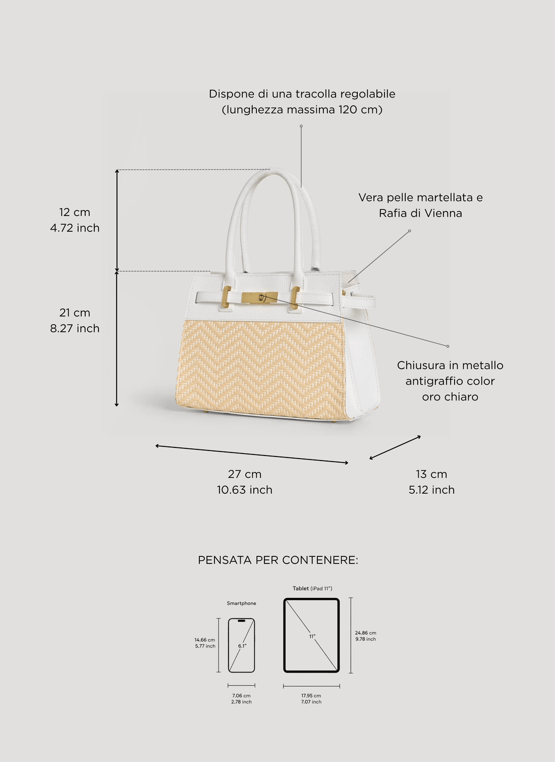 Borsa Grace in Pelle e Rafia Chevron Limited Edition Bianca - Voemièn