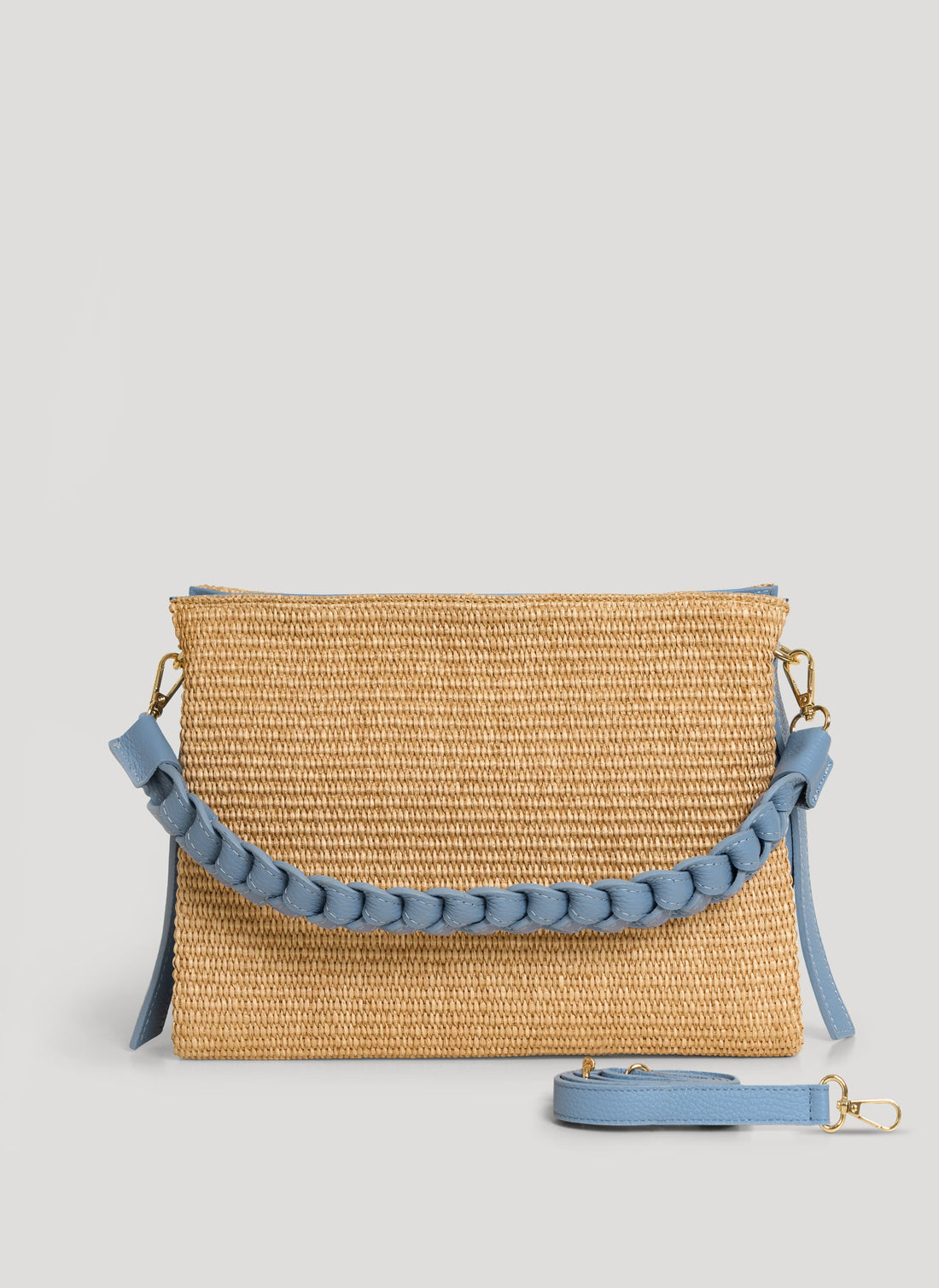 Borsa Braid in Pelle e Rafia Denim - Voemièn