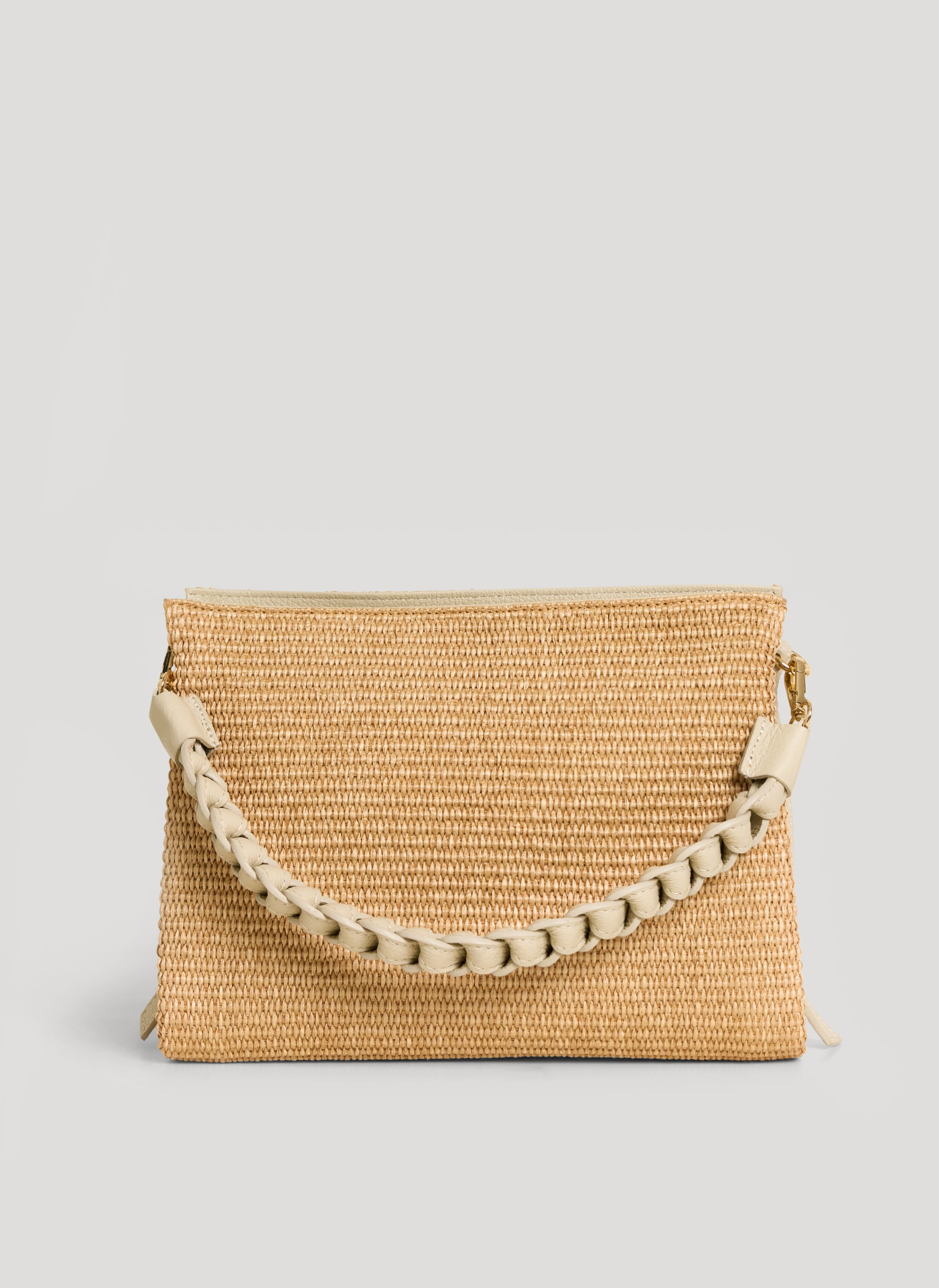Borsa Braid in Pelle e Rafia Crema - Voemièn