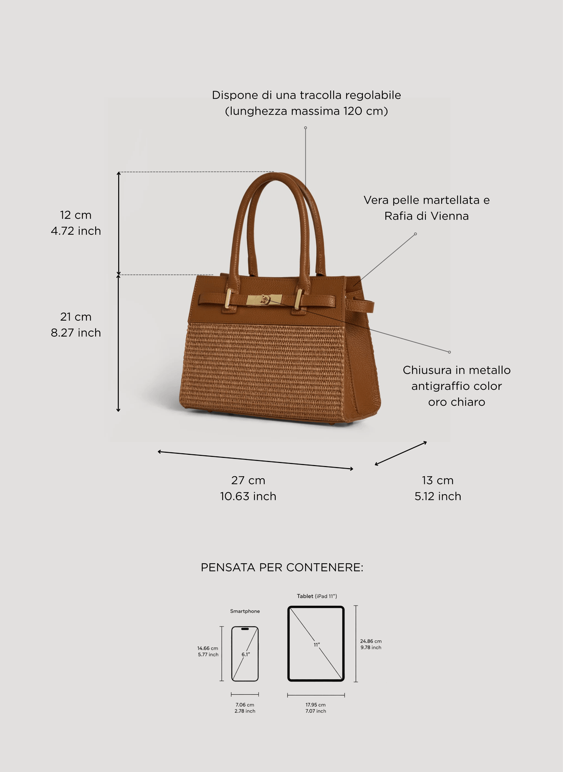 Borsa Grace in Pelle e Rafia Limited Edition Cuoio - Voemièn