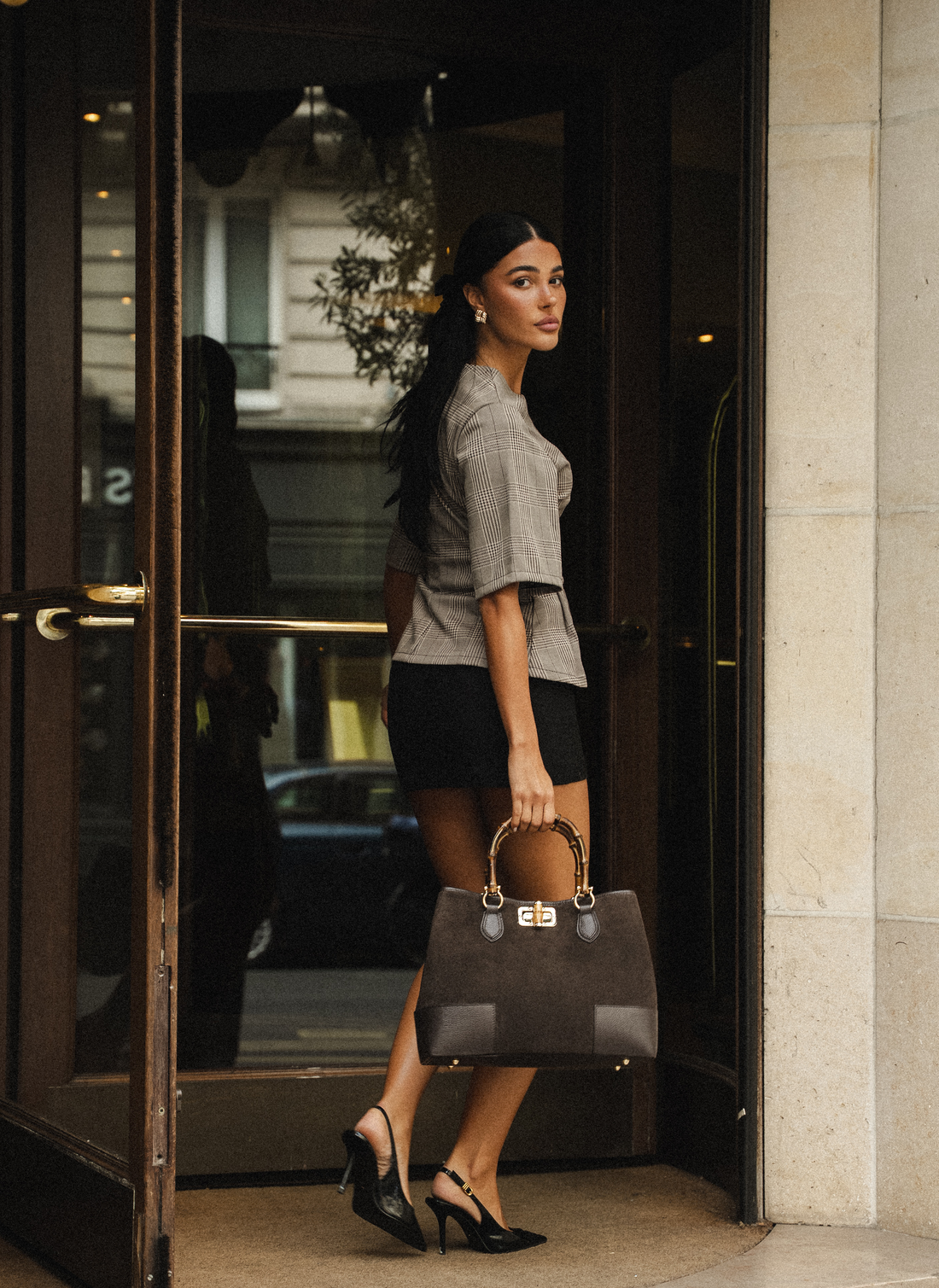 Bamboo Babe bag in Black Dollar leather