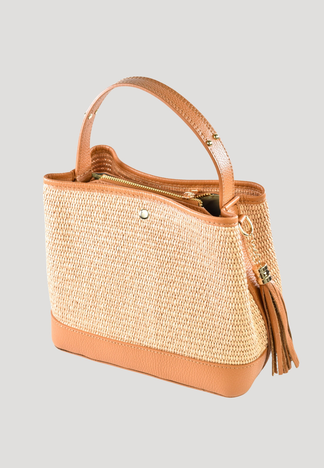 Borsa Kendy in pelle Dollaro e rafia Cuoio