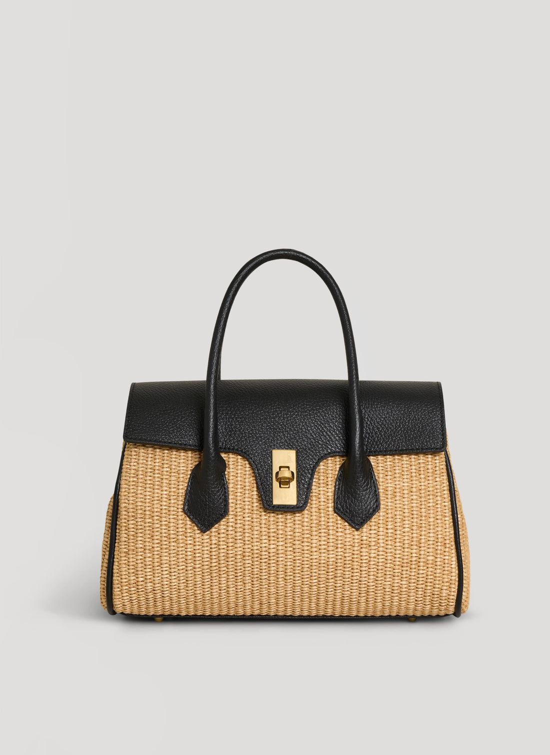 Borsa Cécile in Pelle e Rafia Nera - Voemièn