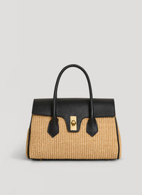 Black Cécile Leather and Raffia Bag