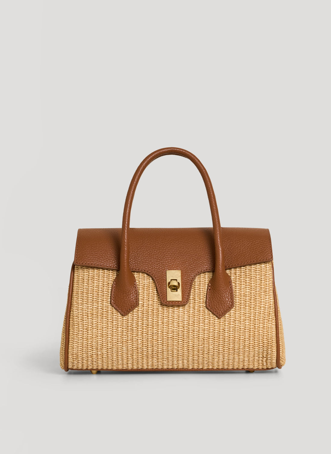 Borsa Cécile in Pelle e Rafia Cuoio - Voemièn