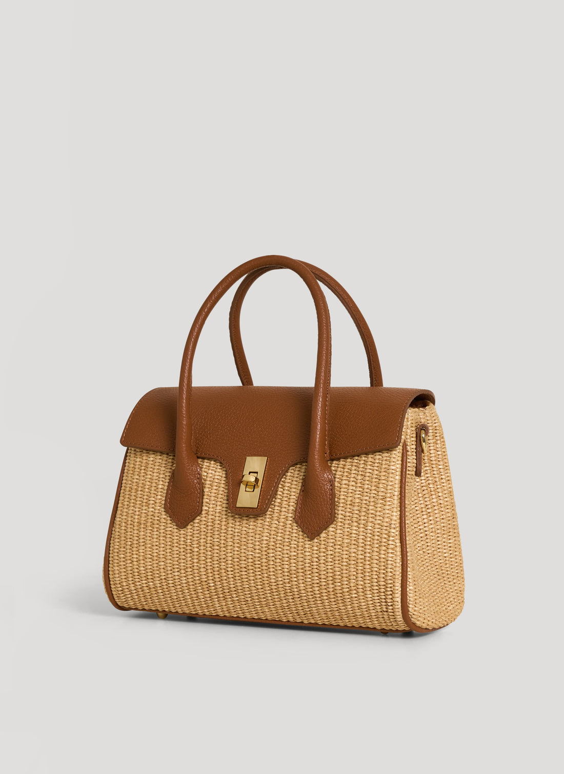 Borsa Cécile in Pelle e Rafia Cuoio - Voemièn