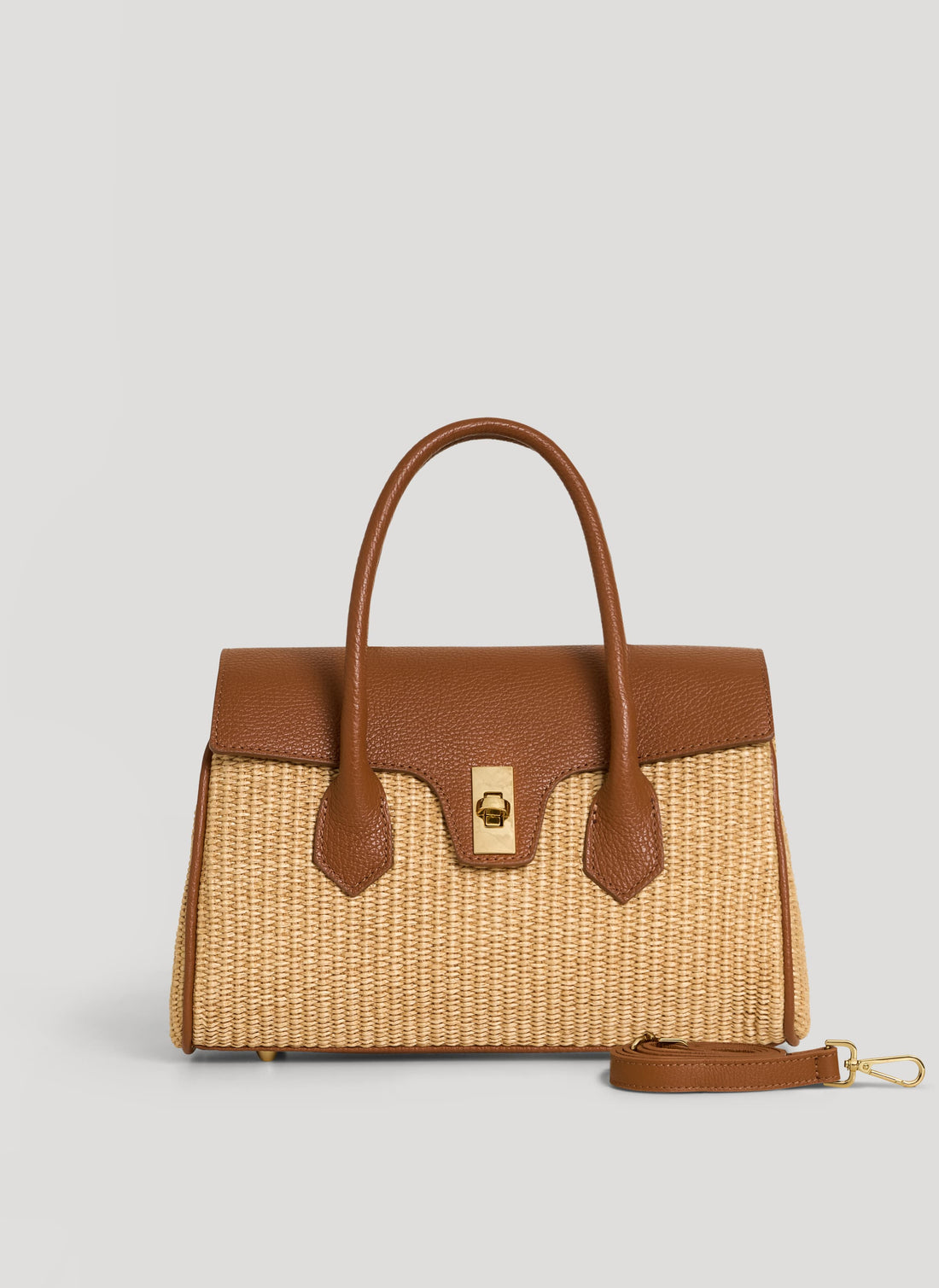 Borsa Cécile in Pelle e Rafia Cuoio - Voemièn