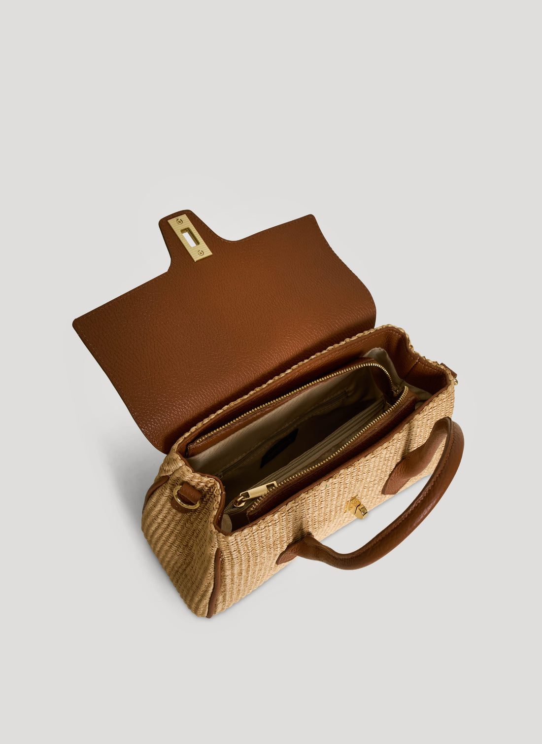 Borsa Cécile in Pelle e Rafia Cuoio - Voemièn