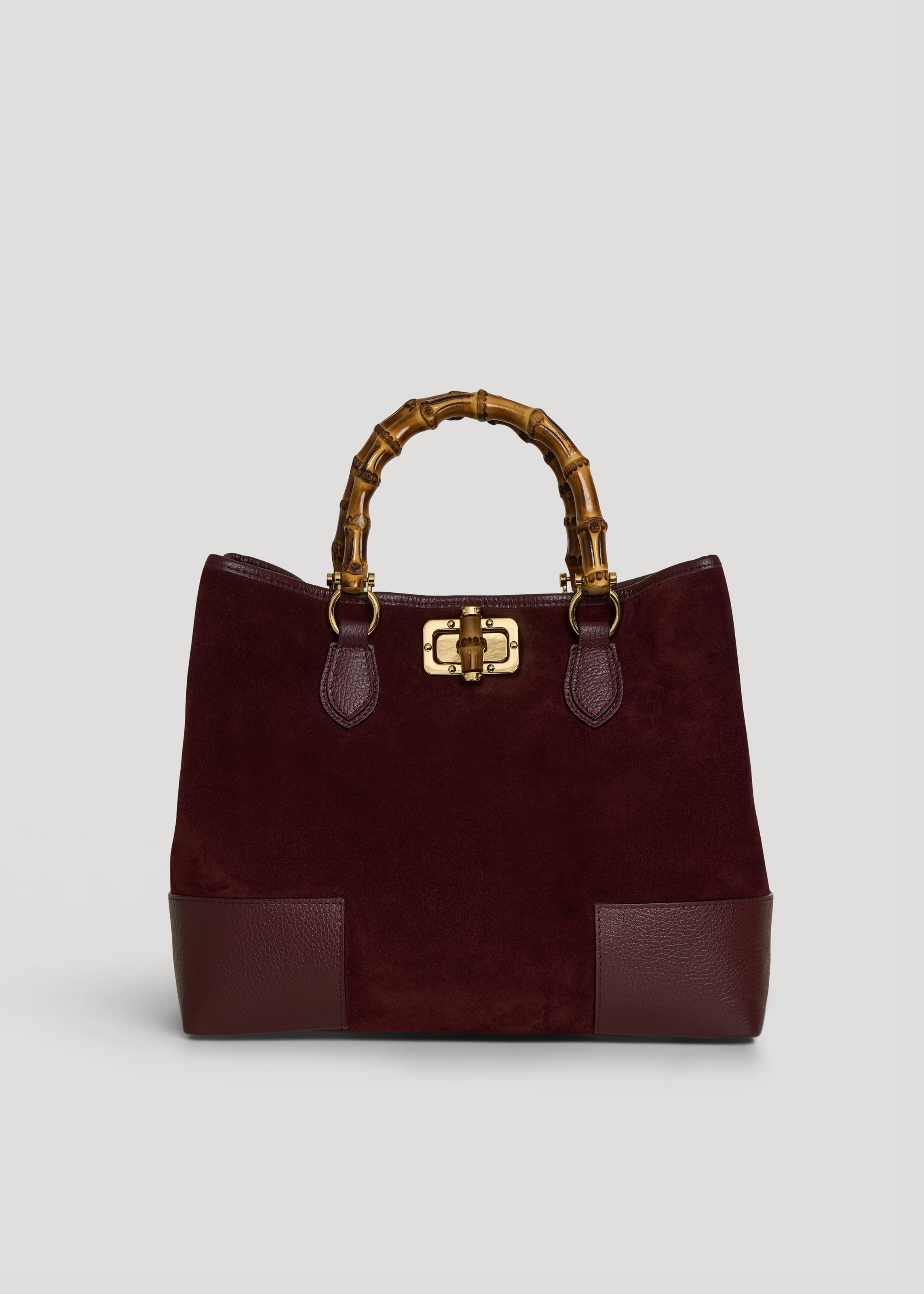 Borsa Bamboo Babe in Camoscio e Pelle Bordeaux - Voemièn