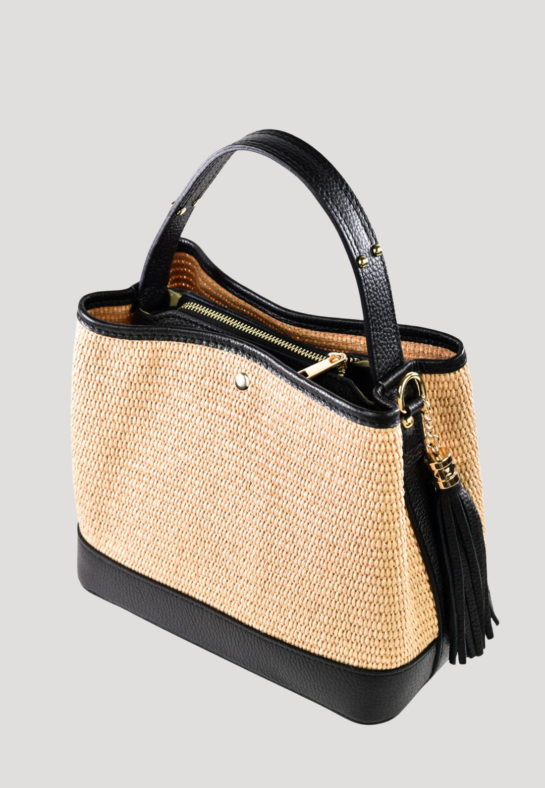 Borsa Kendy in pelle Dollaro e rafia Nera