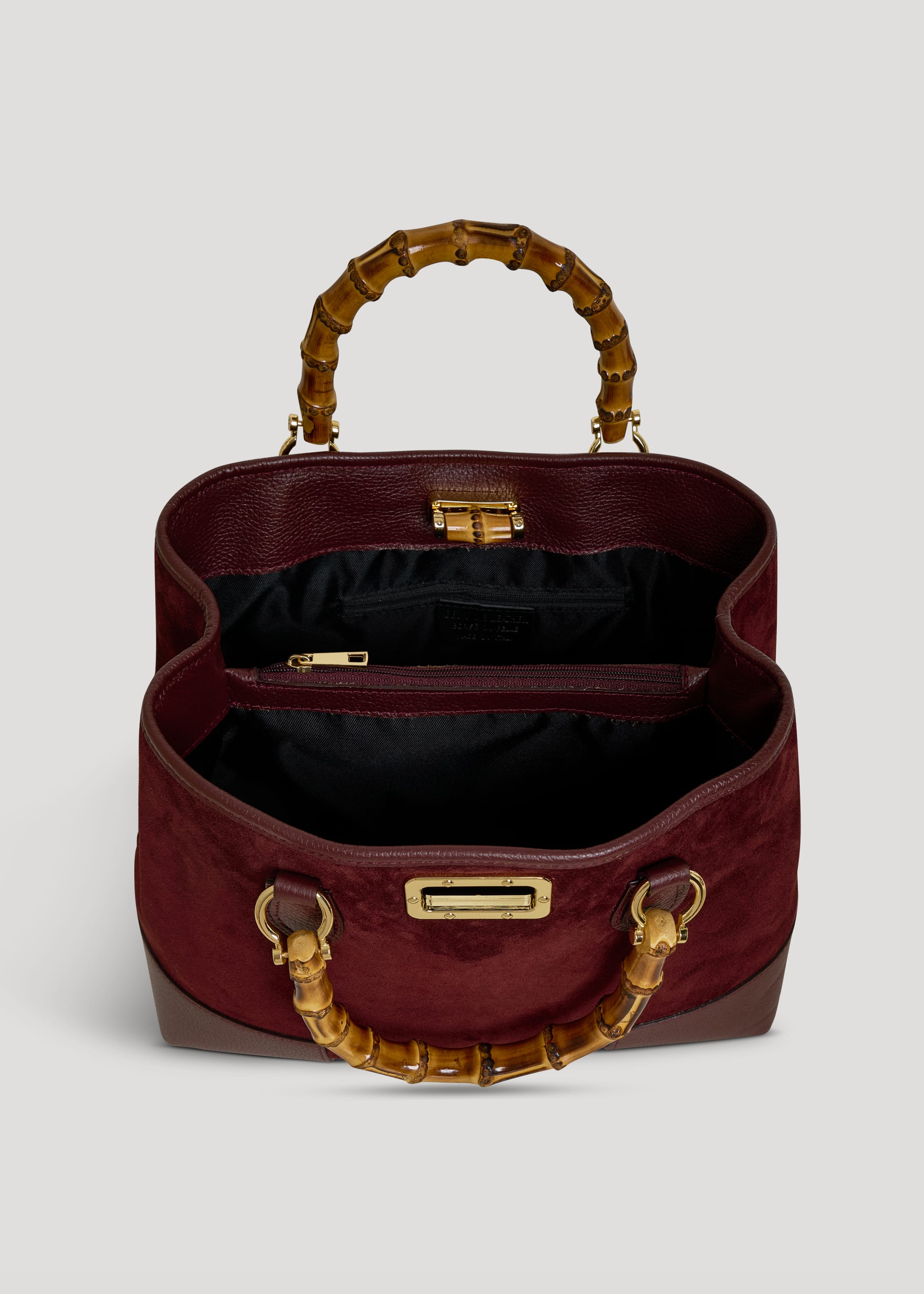 Borsa Bamboo Babe in Camoscio e Pelle Bordeaux - Voemièn