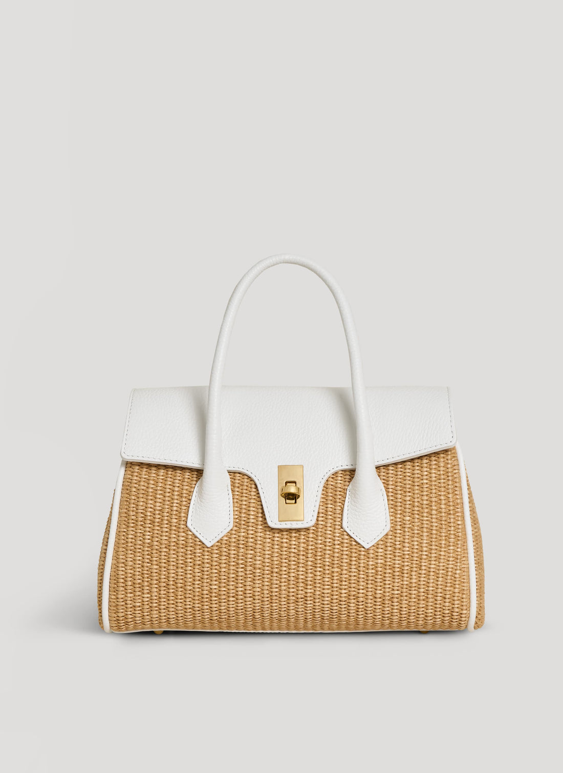 Borsa Cécile in Pelle e Rafia Bianca - Voemièn