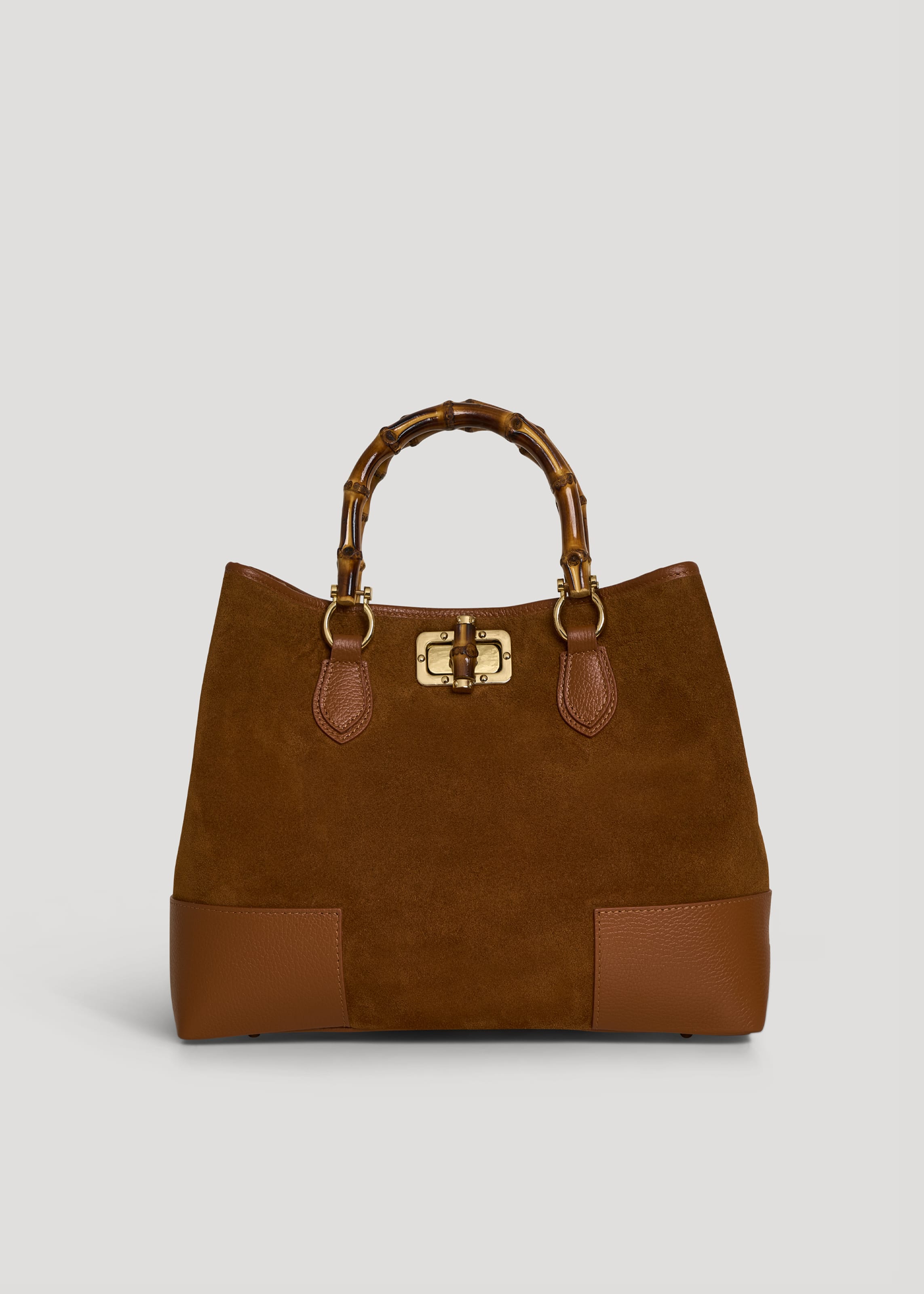 Borsa Bamboo Babe in Camoscio e Pelle Cuoio - Voemièn