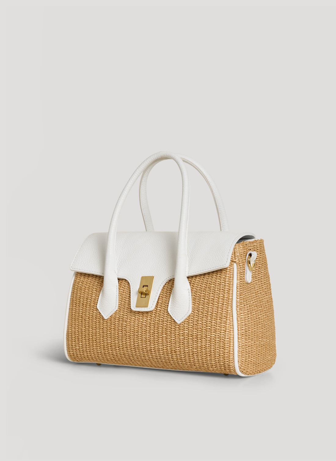 Borsa Cécile in Pelle e Rafia Bianca - Voemièn