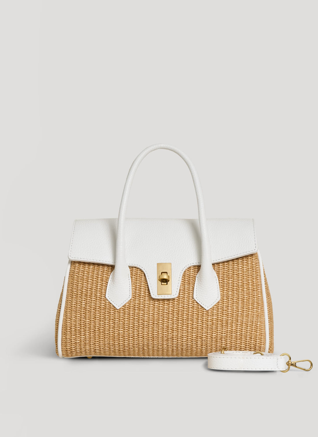 Borsa Cécile in Pelle e Rafia Bianca - Voemièn