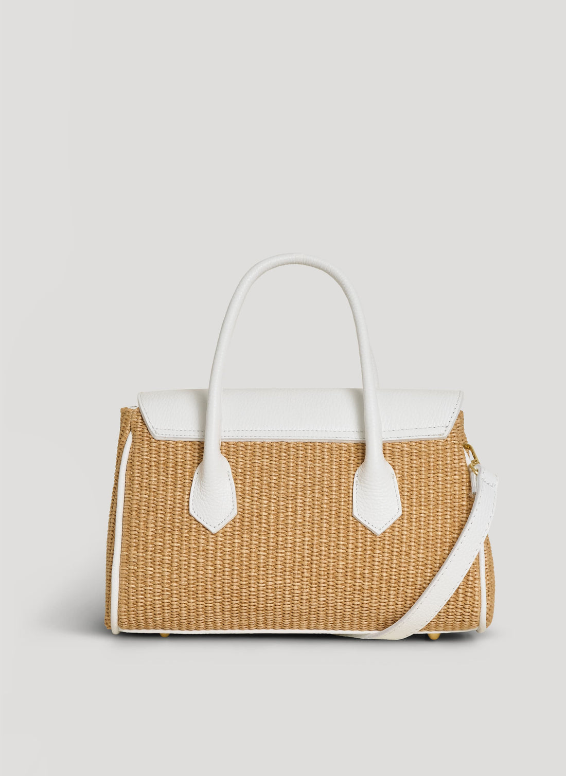 Borsa Cécile in Pelle e Rafia Bianca - Voemièn