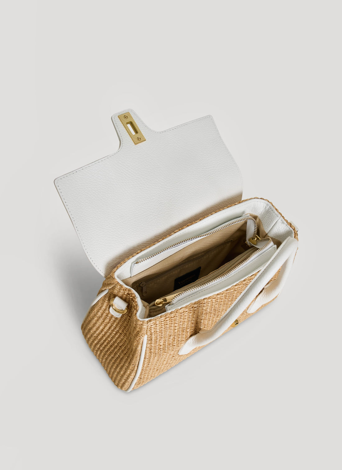 Borsa Cécile in Pelle e Rafia Bianca - Voemièn