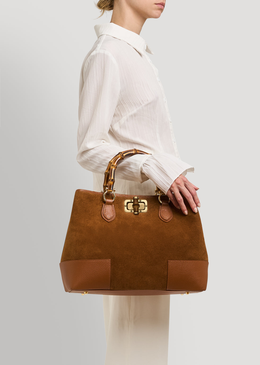 Borsa Bamboo Babe in Camoscio e Pelle Cuoio