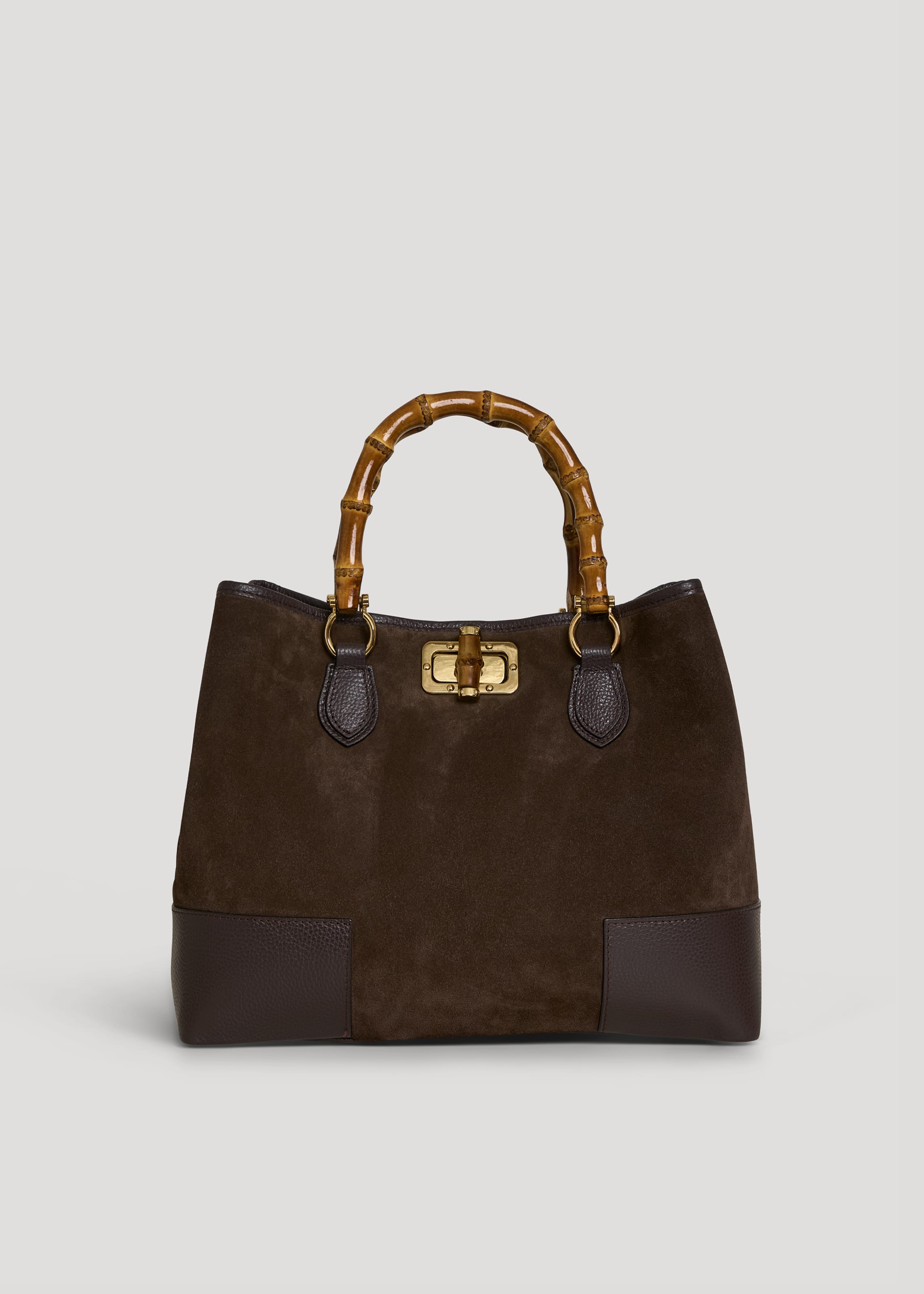 Borsa Bamboo Babe in Camoscio e Pelle Testa di moro - Voemièn