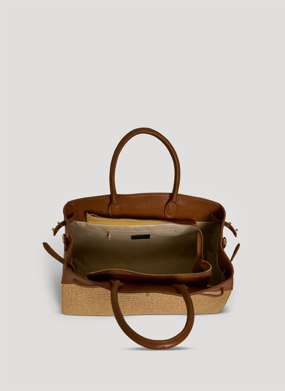 Borsa Driade in Pelle e Rafia Cuoio - Voemièn