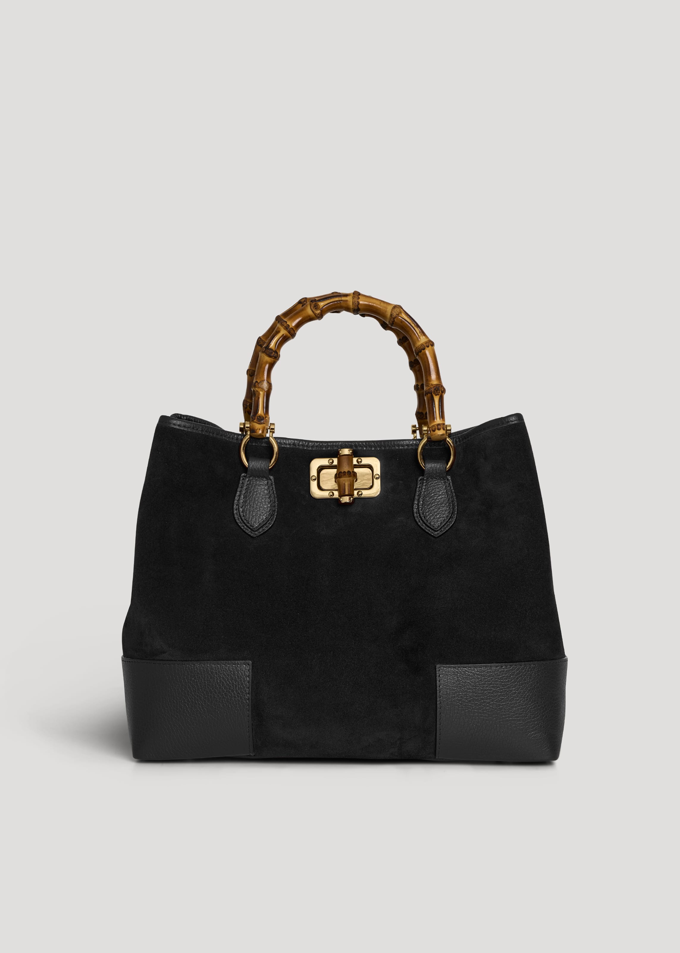 Borsa Bamboo Babe in Camoscio e Pelle Nera - Voemièn
