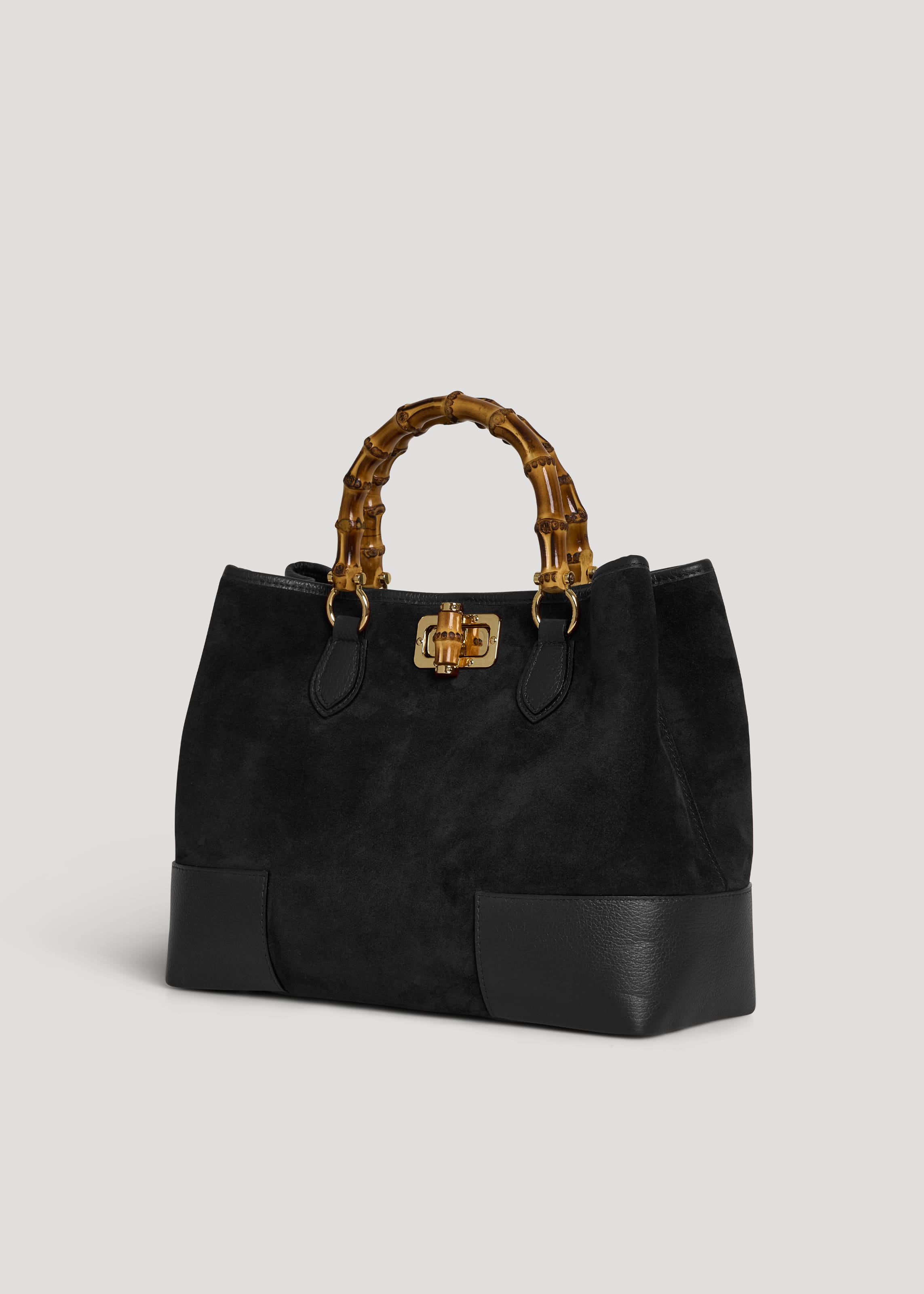 Borsa Bamboo Babe in Camoscio e Pelle Nera - Voemièn