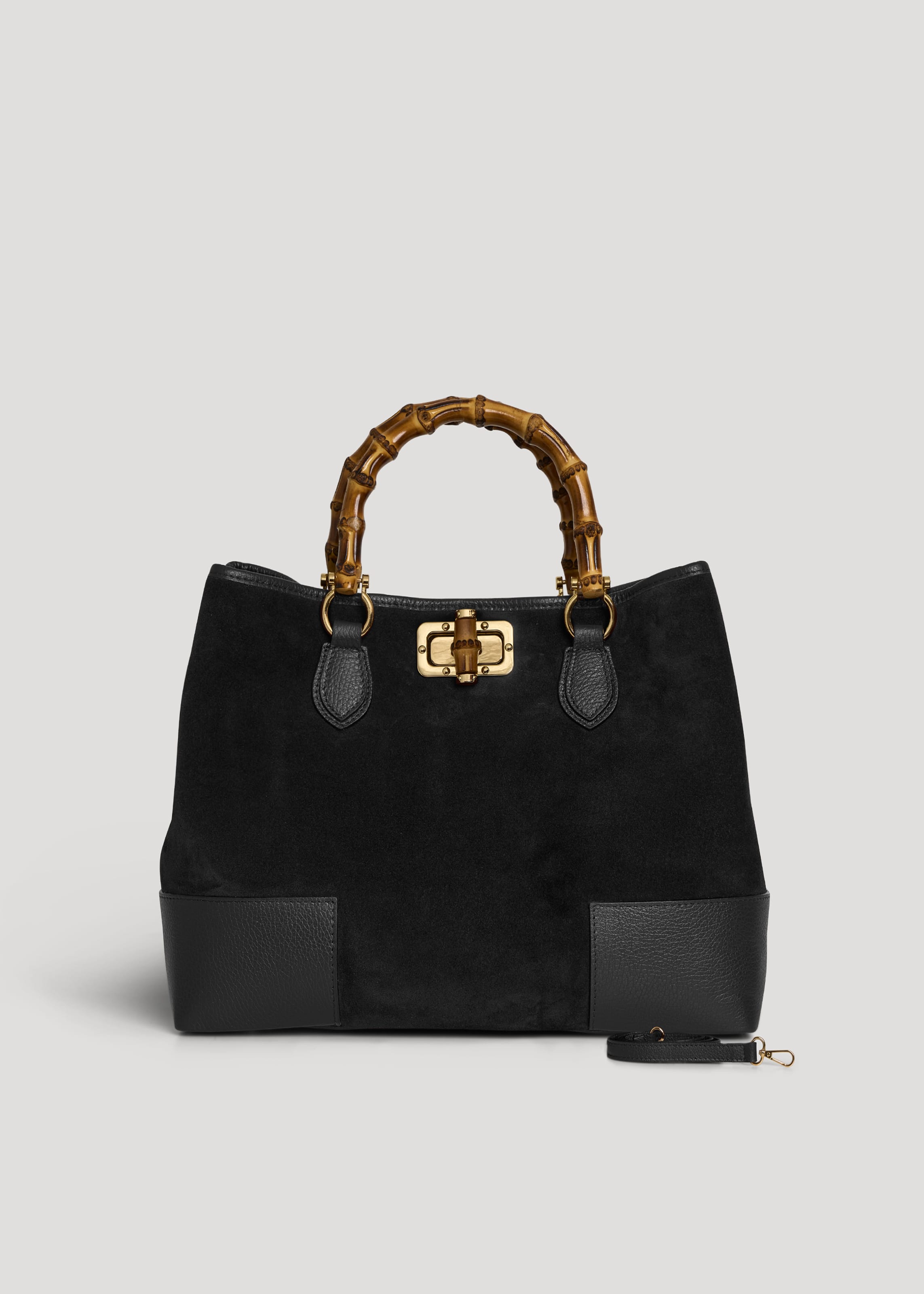 Borsa Bamboo Babe in Camoscio e Pelle Nera - Voemièn