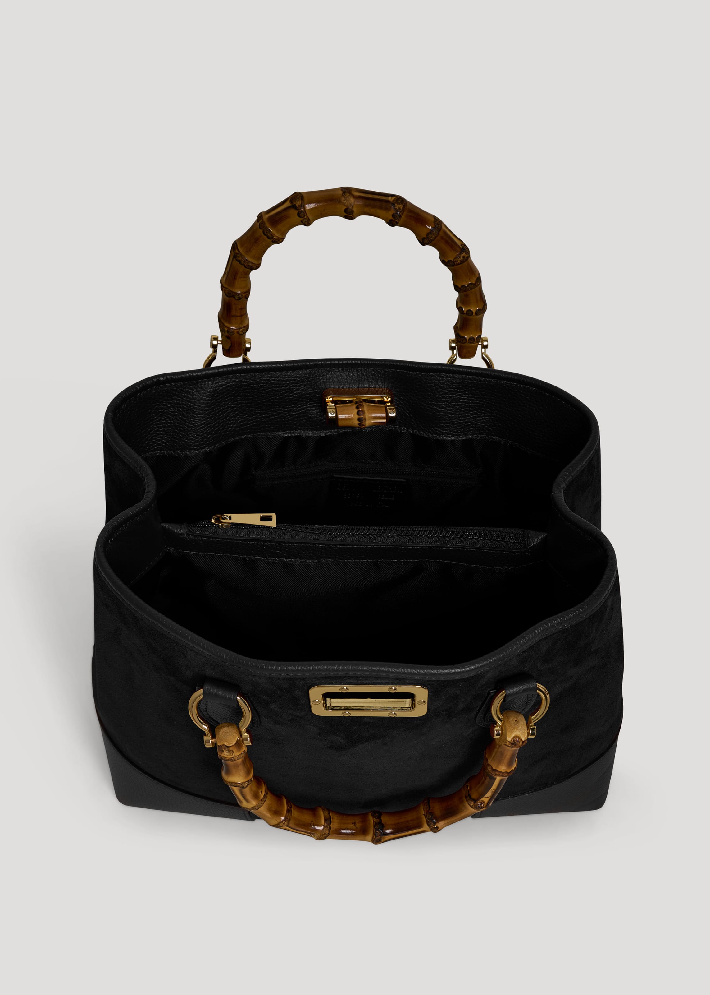 Borsa Bamboo Babe in Camoscio e Pelle Nera - Voemièn