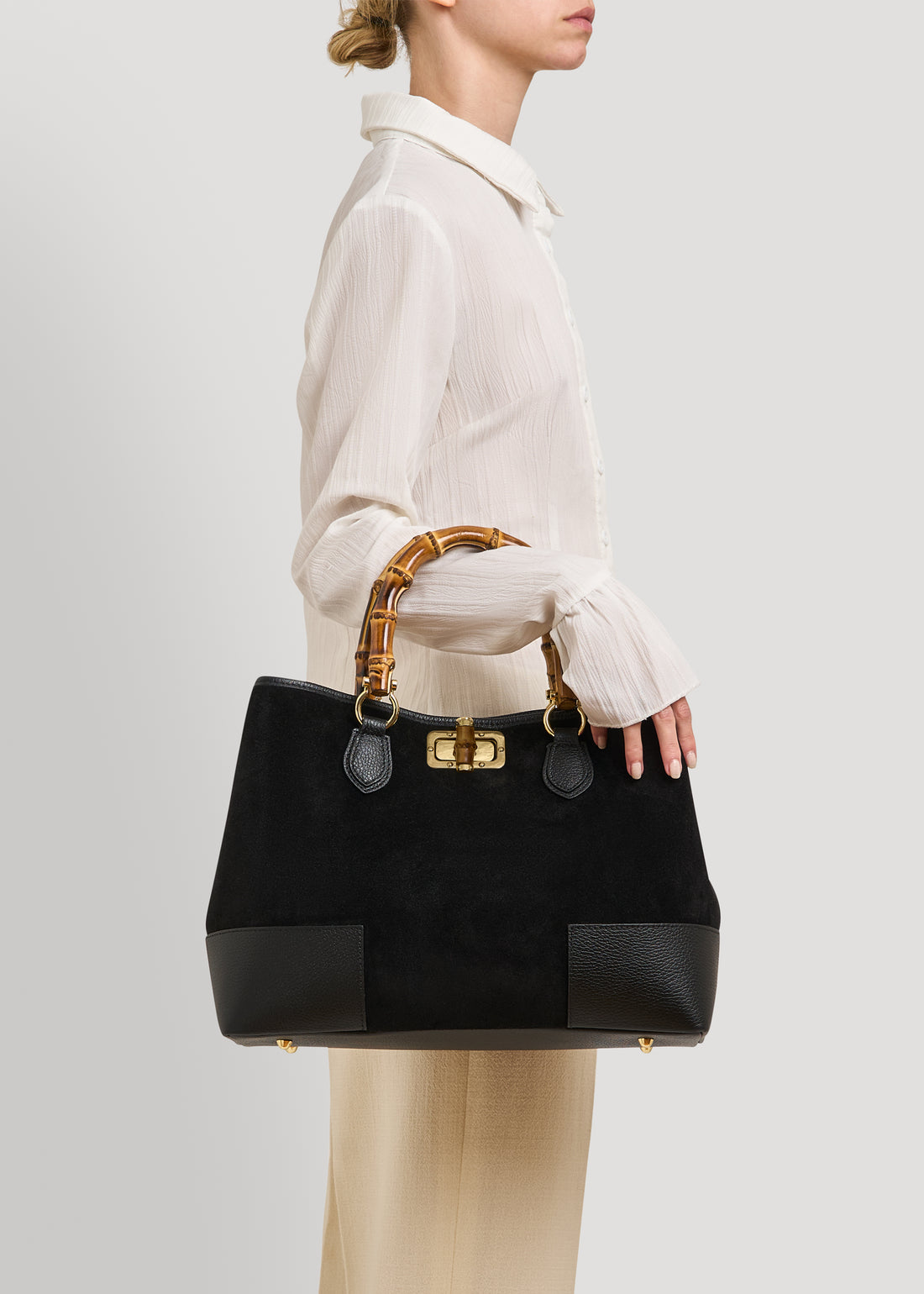 Bamboo Babe bag in Black Dollar leather