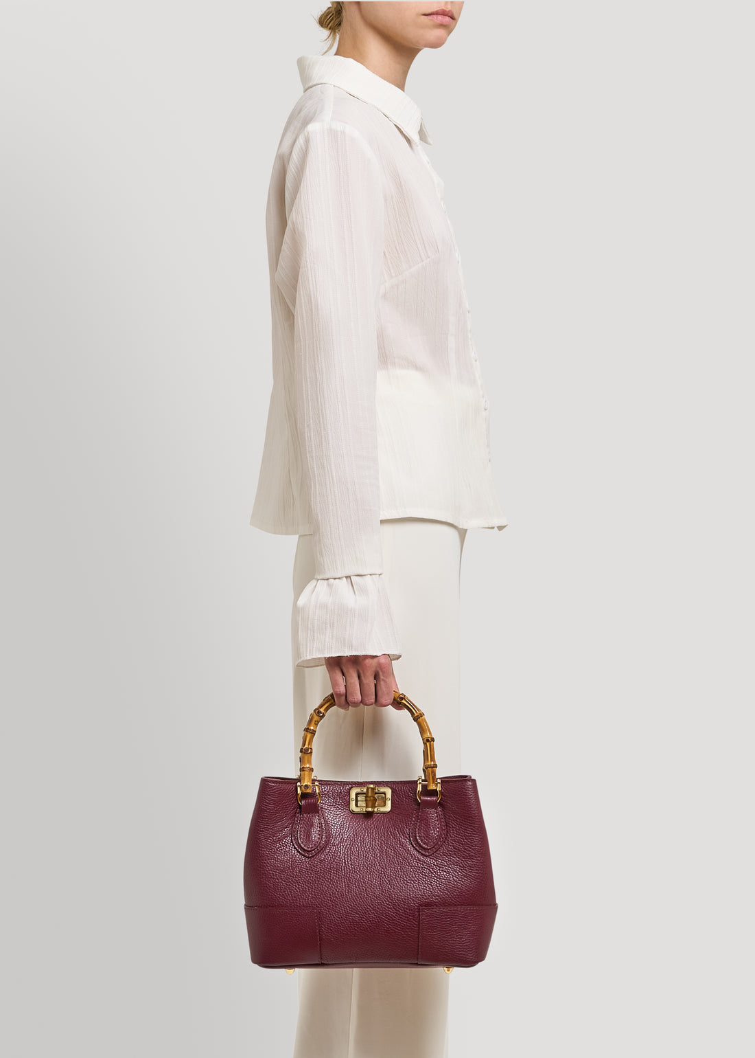 Borsa Bamboo Babe micro in pelle Dollaro Borgogna