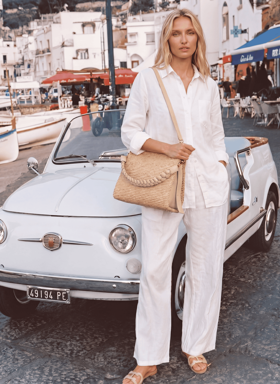 Borsa Braid in Pelle e Rafia Crema - Voemièn