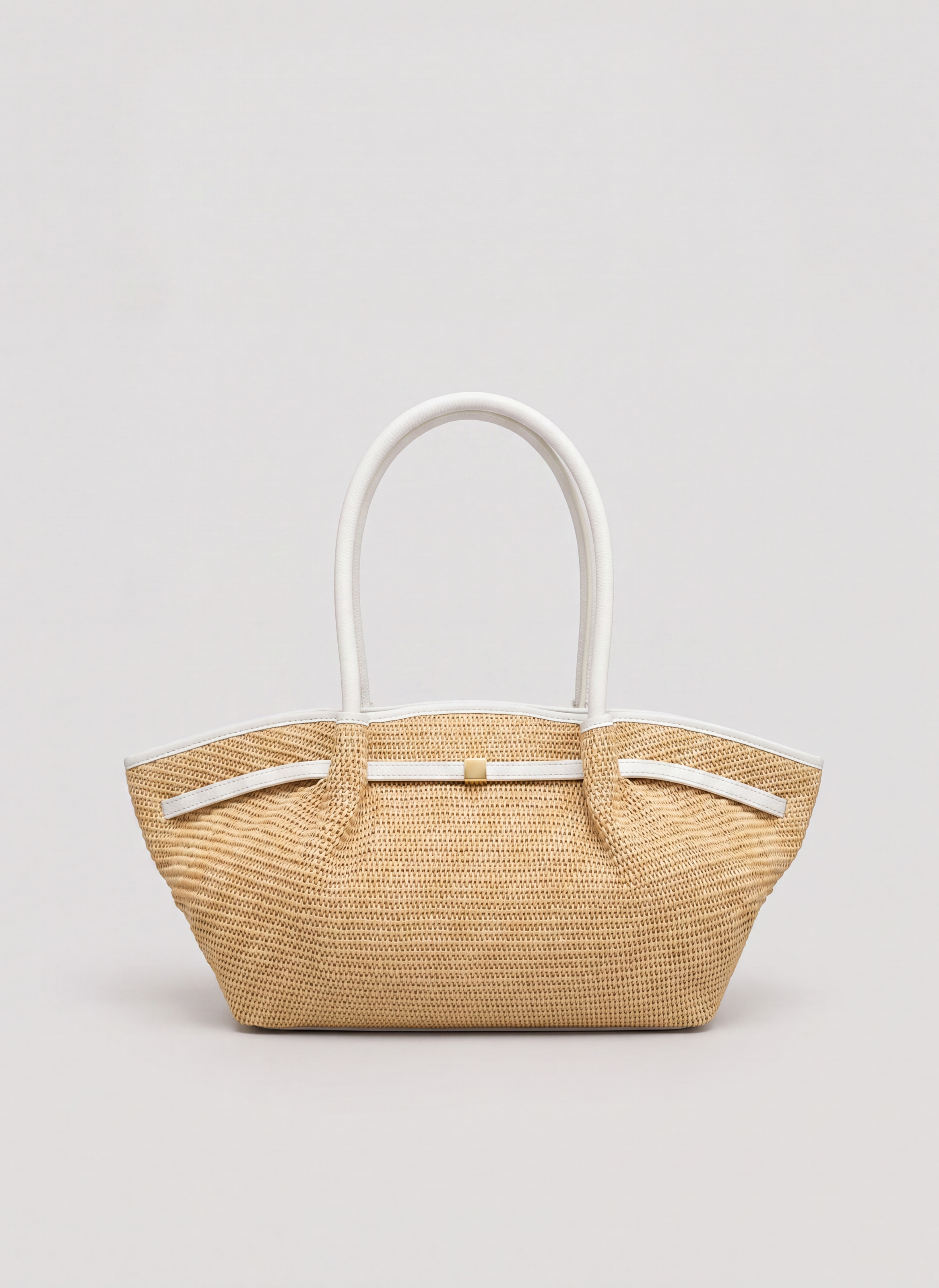 Borsa Brickell in pelle e Rafia Bianca