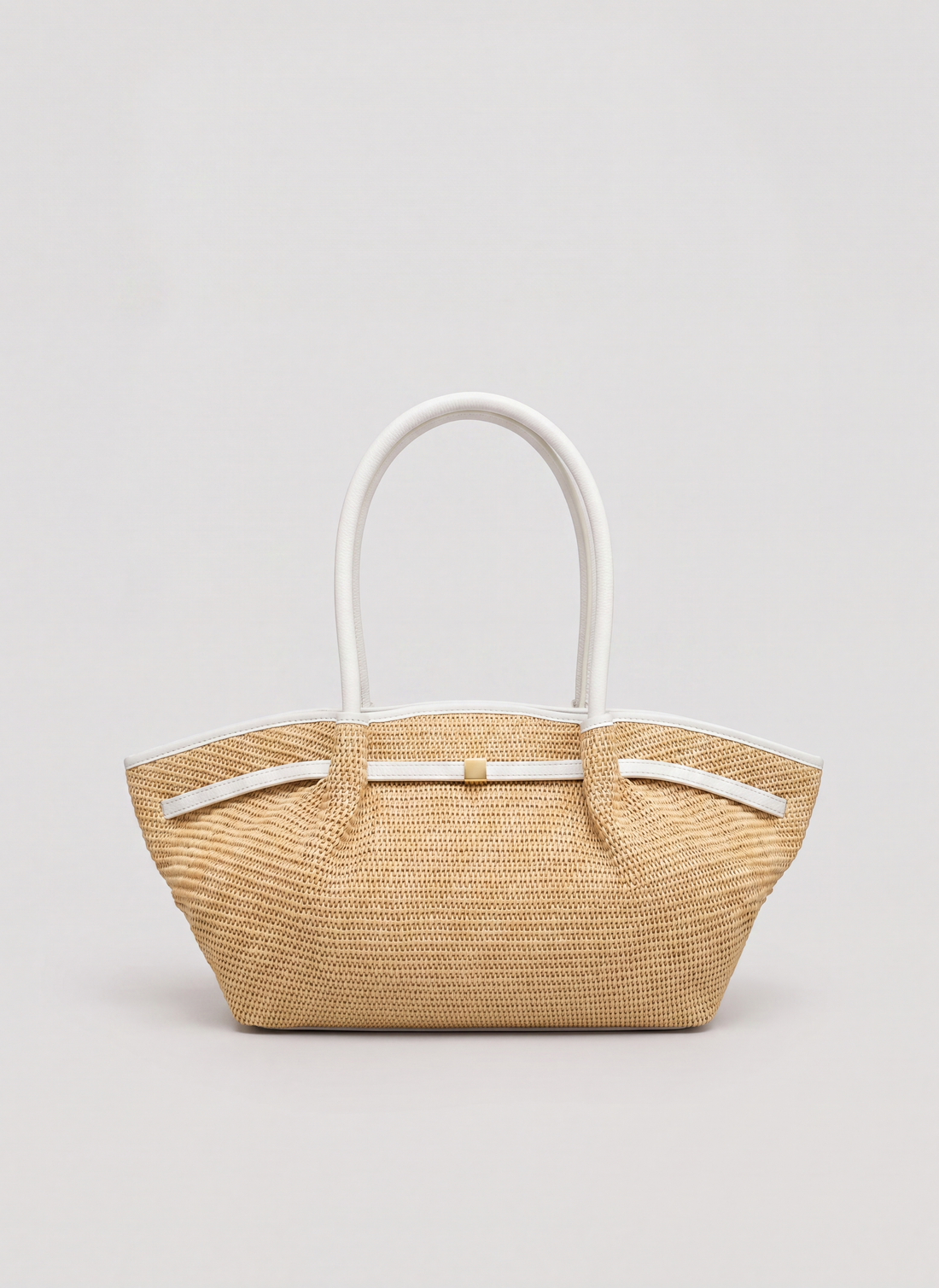 Borsa Brickell in pelle e Rafia Bianca