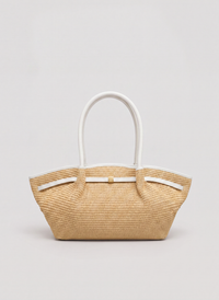 Borsa Brickell in pelle e Rafia Bianca