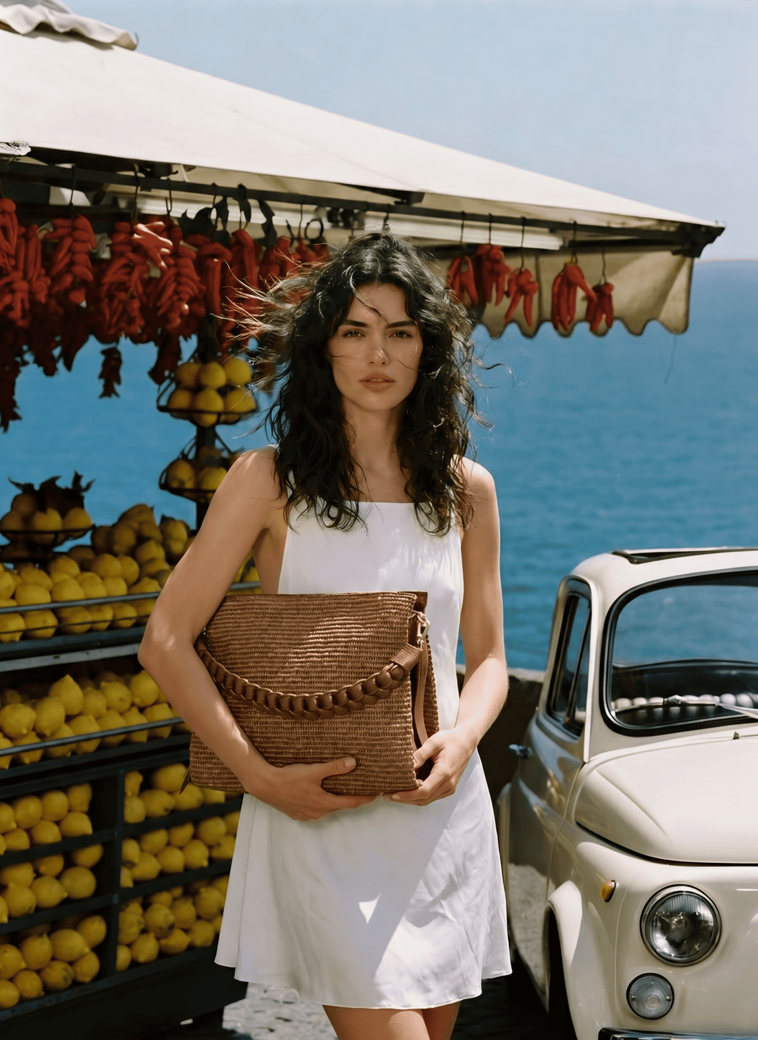 Borsa Braid in Pelle e Rafia Limited Edition Cuoio - Voemièn