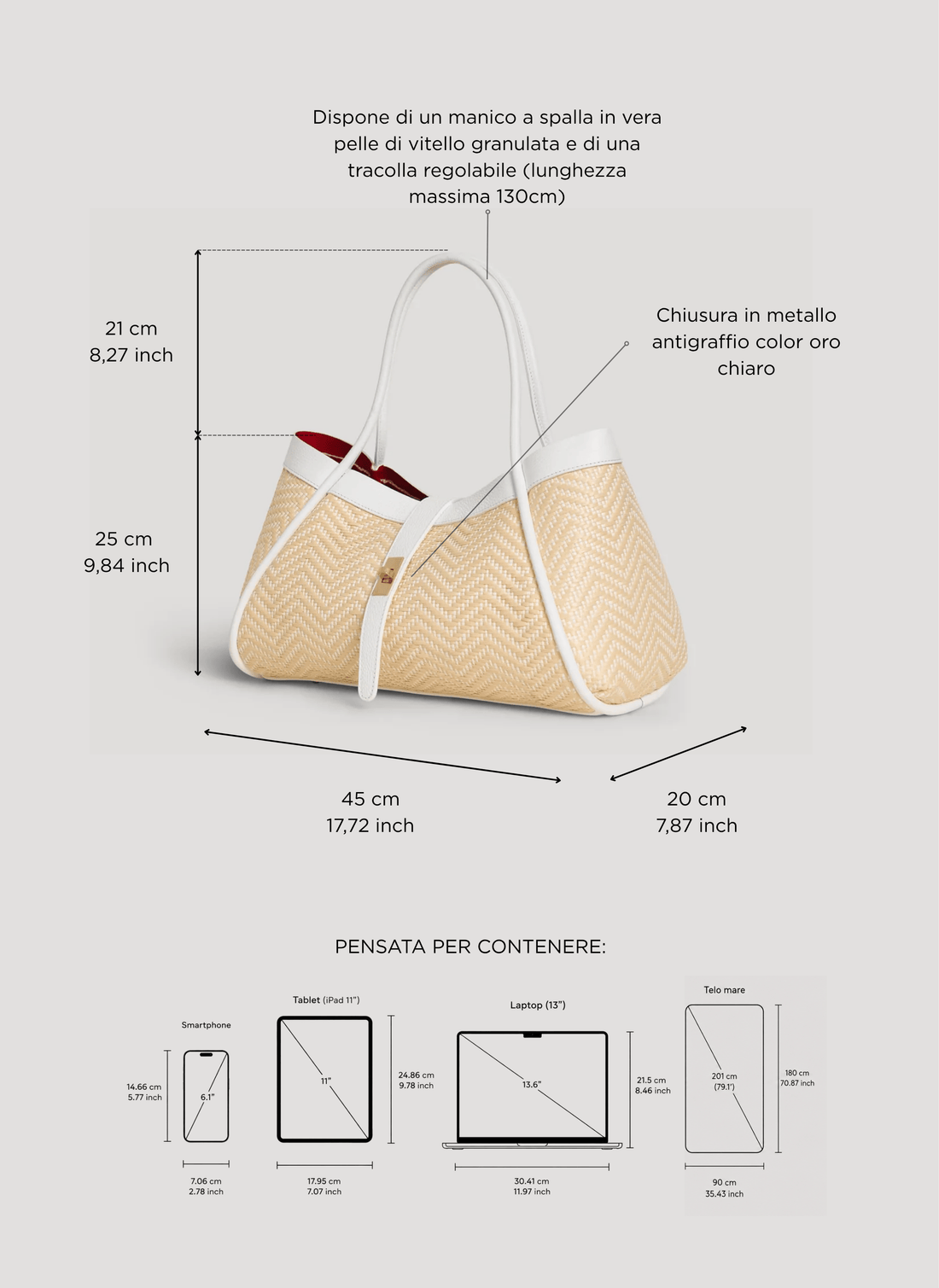 Borsa Mayfair in Pelle e Rafia Chevron Limited Edition Bianca