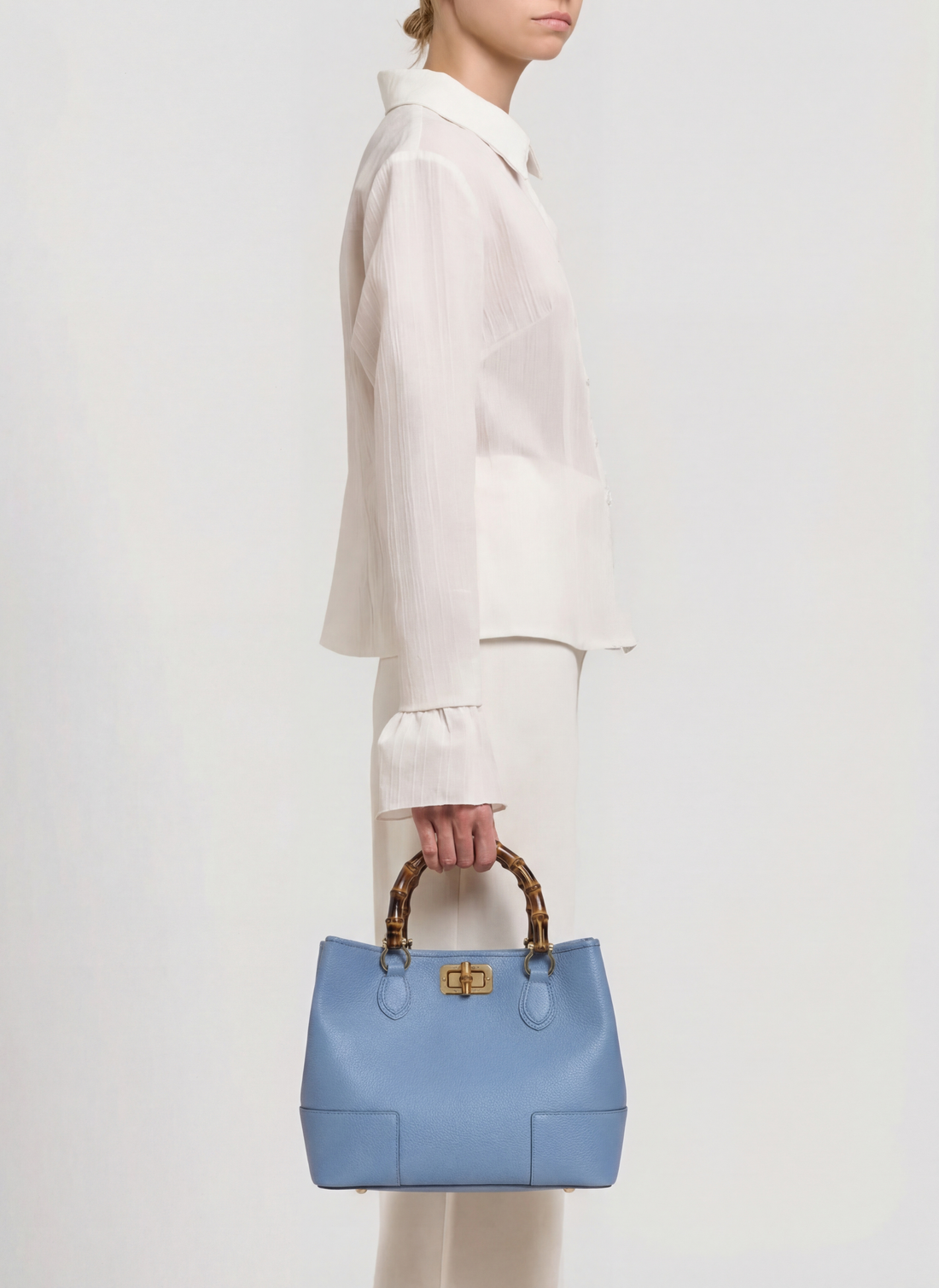 Borsa Bamboo Babe Micro in Pelle Dollaro Denim - Voemièn