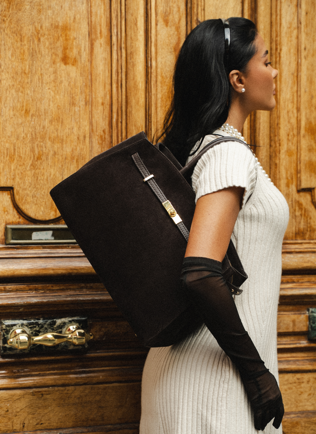 Set Driade Camoscio e pelle Testa di moro