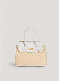 Elizabeth Medium Chevron Raffia and Leather Limited Edition White Bag