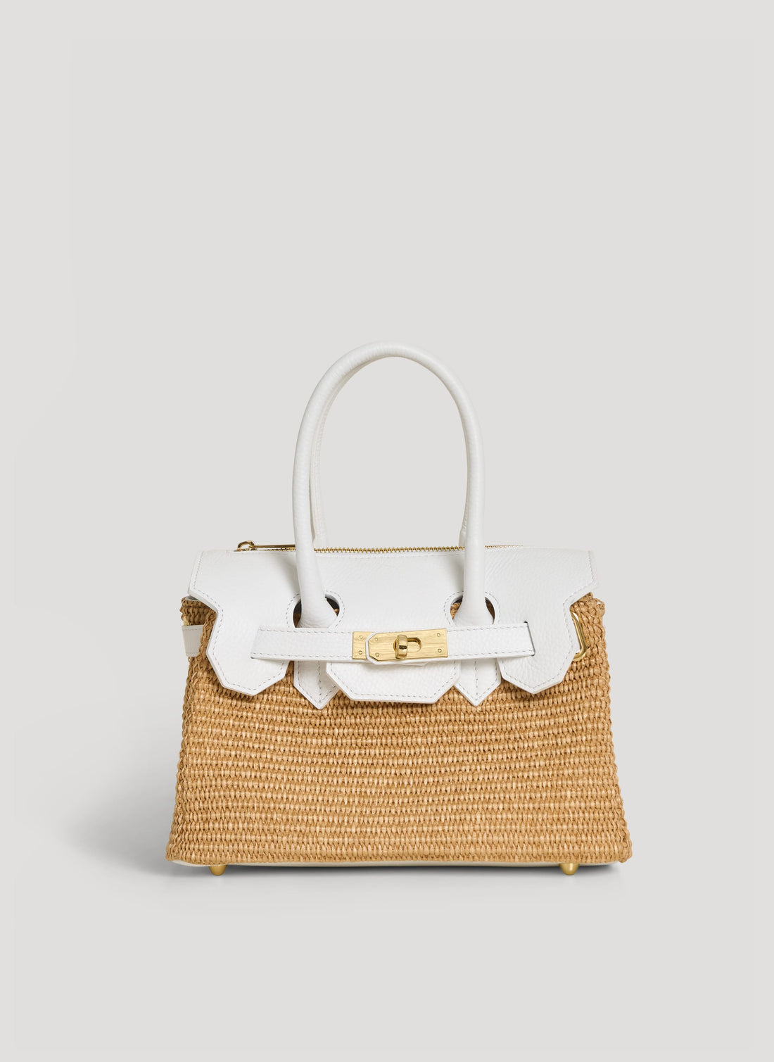 Borsa Elizabeth Media in Pelle e Rafia Bianca - Voemièn