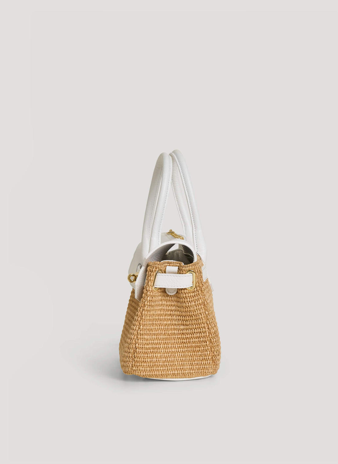 Borsa Elizabeth Media in Pelle e Rafia Bianca - Voemièn
