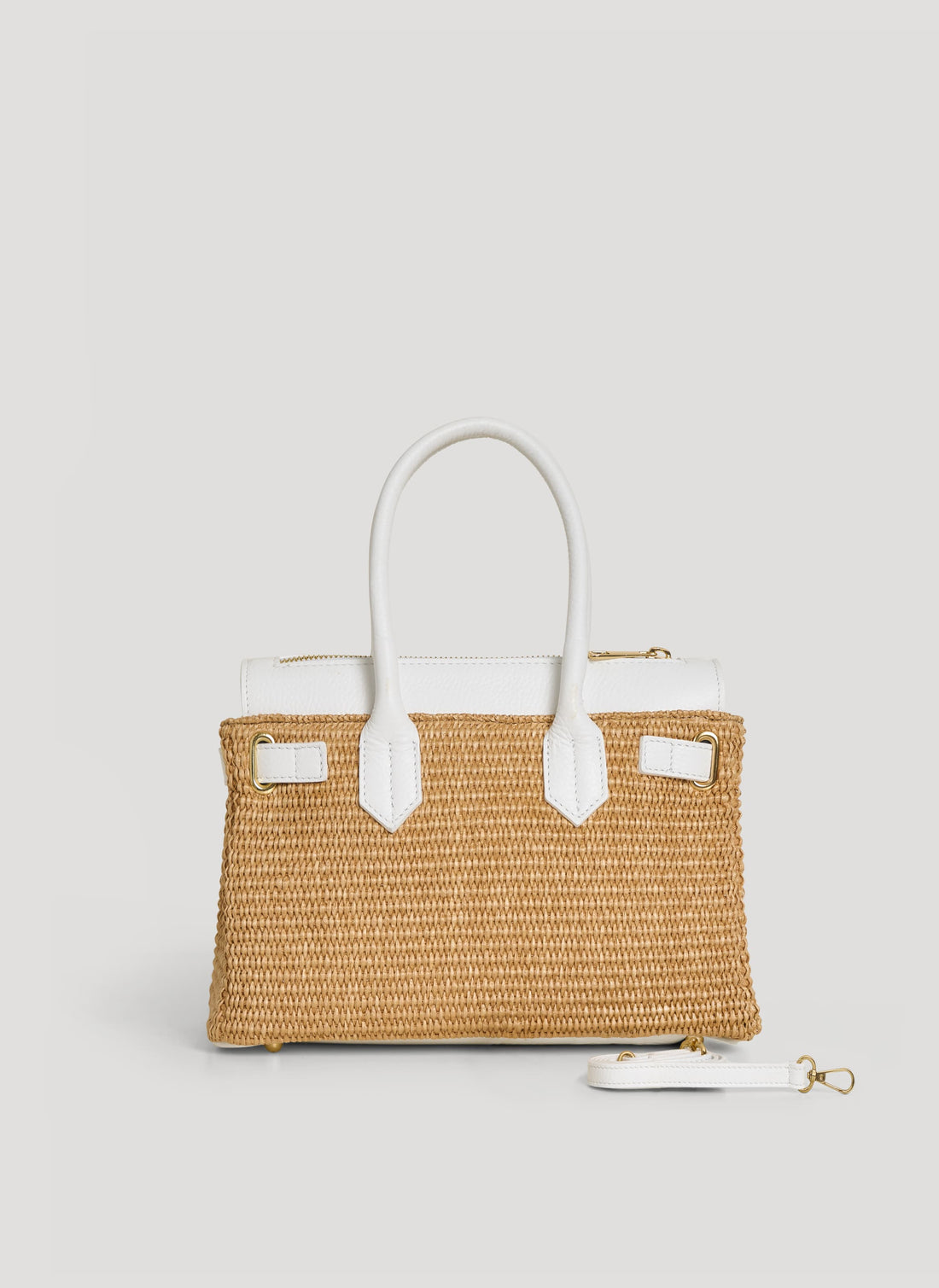 Borsa Elizabeth Media in Pelle e Rafia Bianca - Voemièn