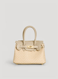 Elizabeth Medium Chevron Leather and Raffia Bag Limited Edition Beige