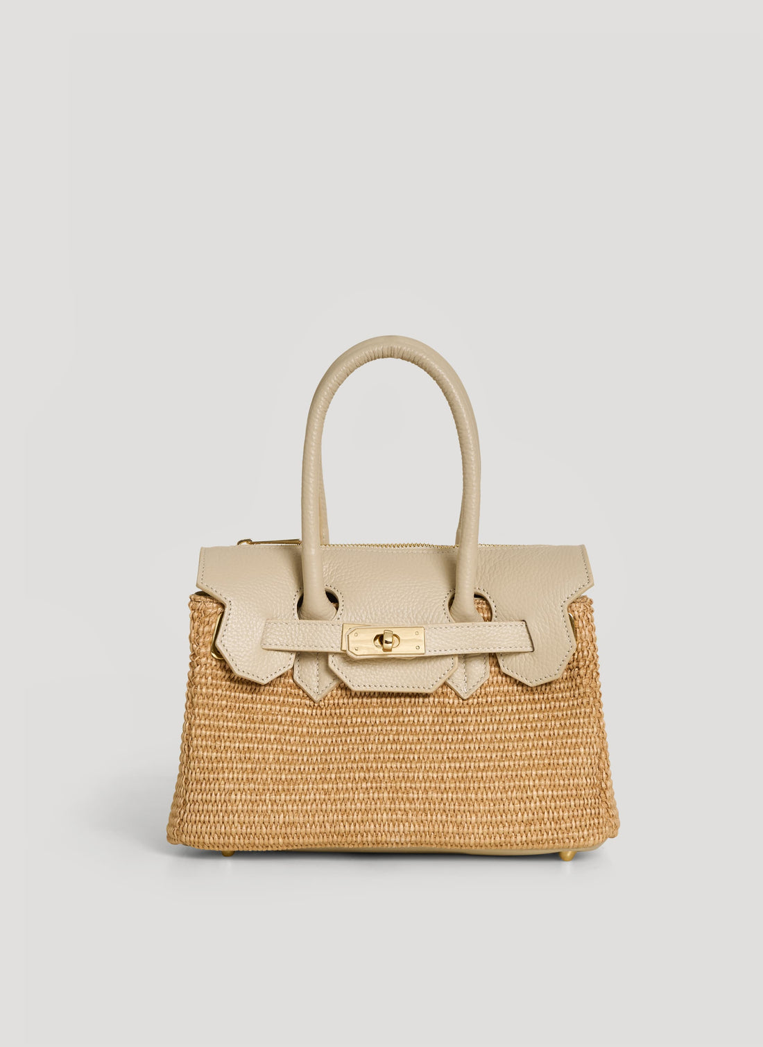 Borsa Elizabeth Media in Pelle e Rafia Crema - Voemièn