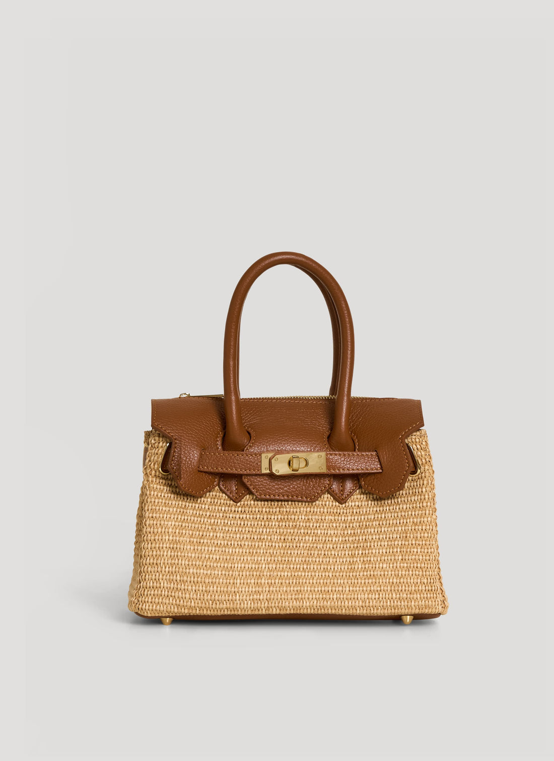 Borsa Elizabeth Media in Pelle e Rafia Cuoio - Voemièn