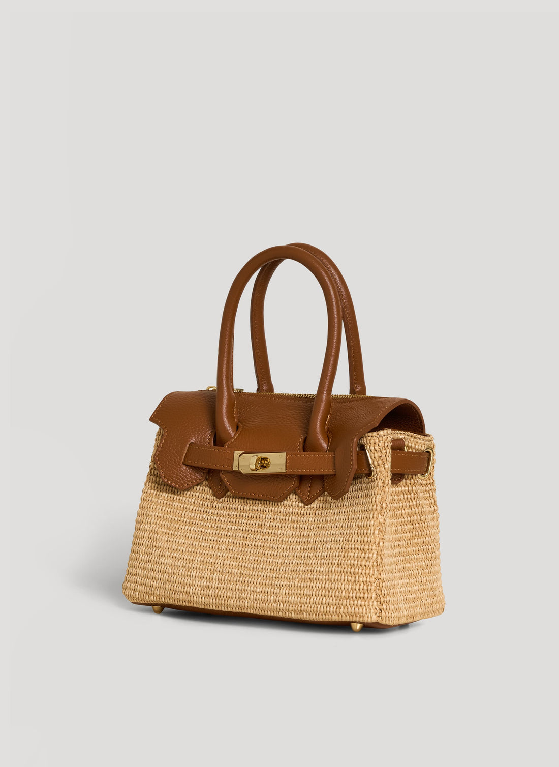 Borsa Elizabeth Media in Pelle e Rafia Cuoio - Voemièn