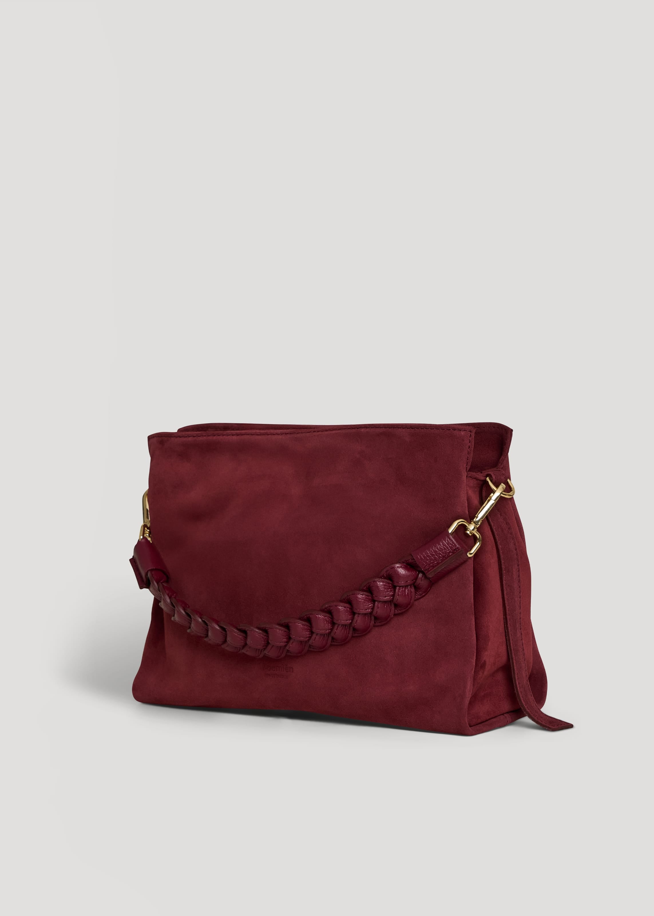 Borsa Braid in Camoscio e Pelle Borgogna - Voemièn