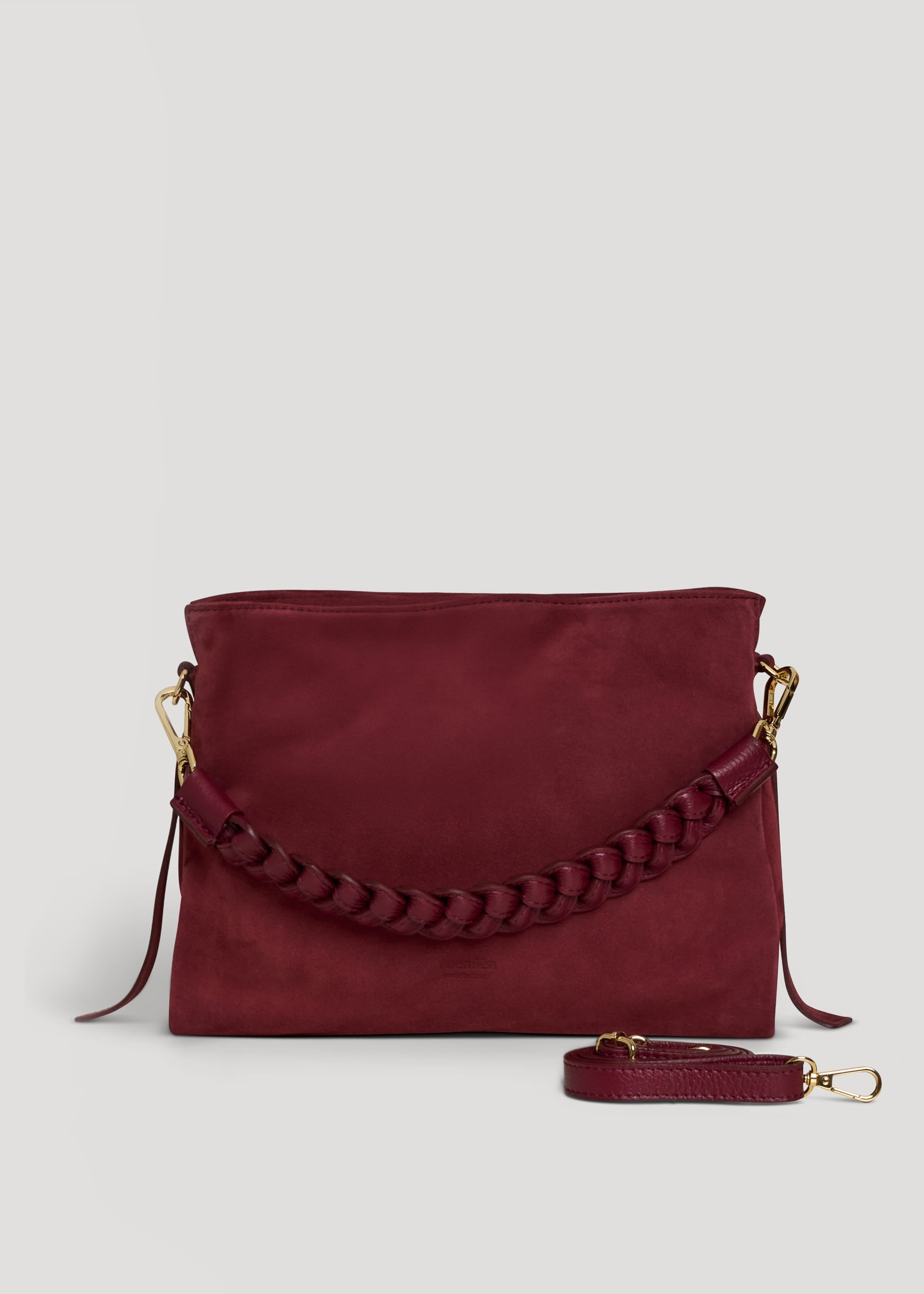 Borsa Braid in Camoscio e Pelle Borgogna - Voemièn